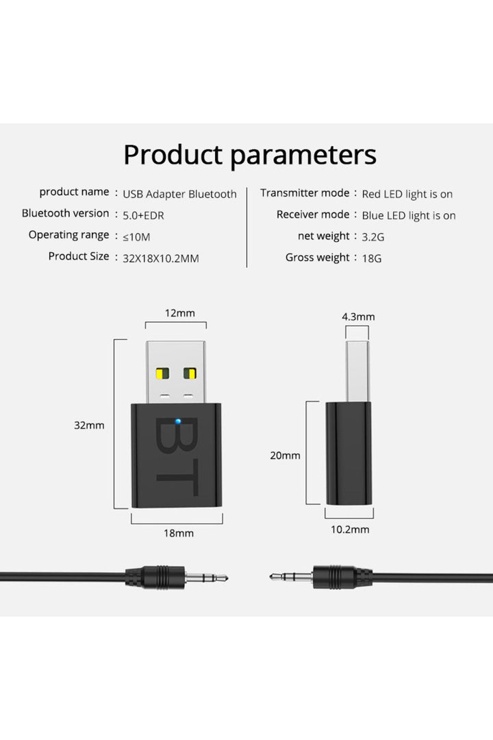 Araç içi Bluetooth Kiti USB 3.5mm Jack Bluetooth Receiver Aux Kablo Wireless Araç Kiti Kablosuz Kit