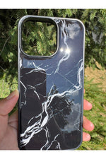 Load image into Gallery viewer, iPhone 15 Pro Max Uyumlu Kılıf Parlak Mermer Desenli Kamera Kenar Koruyuculu Arka Kapak
