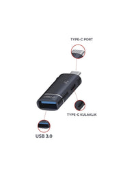 Type-C To USB 3.0 + Type-C OTG & Kulaklık Dönüştürücü –2 in 1 Çoklu Kullanım Metal Çevirici Adaptör