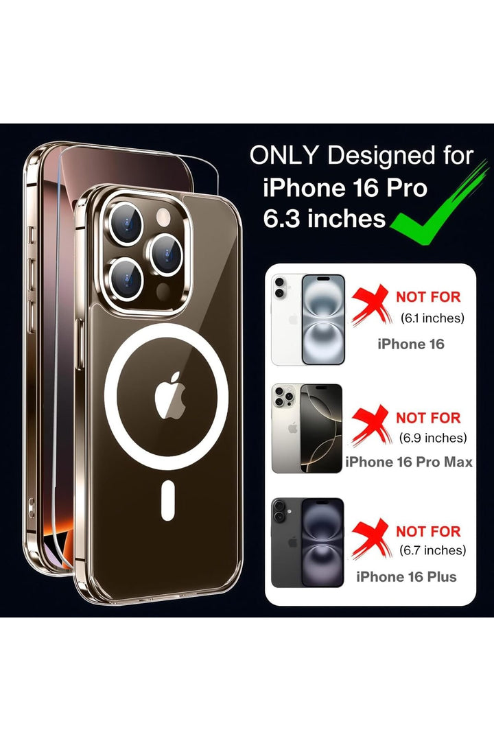 iPhone 15 Pro Uyumlu Kılıf Kamera Koruma Camı Ekran Koruyucu Şeffaf Magsafe Temperli Cam Koruma