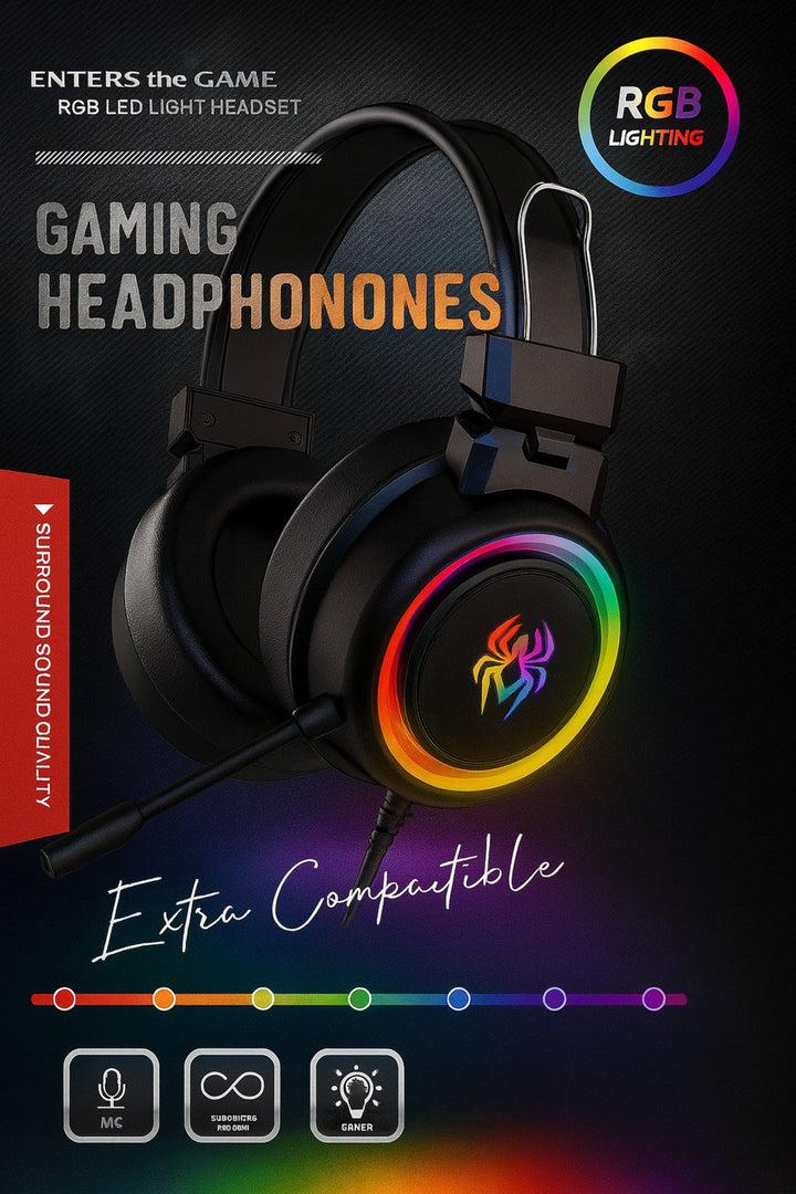 Kulak Üstü Oyuncu Kulaklık RGB Aydınlatmalı Gaming Ayarlanabilir USB 3.5mm Jack Mikrofonlu Kulaklık