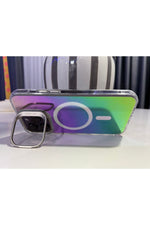 Load image into Gallery viewer, iPhone 15 Pro Max Uyumlu Kılıf Metal Kamera Standlı Hologram Renkli Ayna Görünümlü Premium Kapak