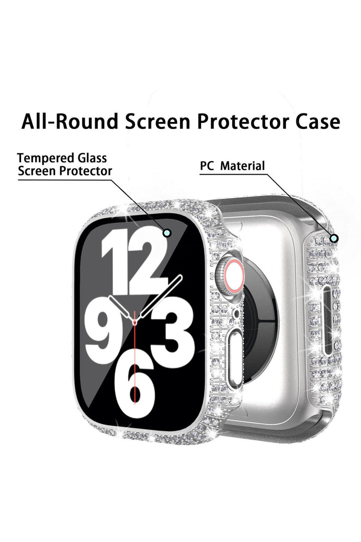 Apple Watch 41mm 7/8/9 Uyumlu Kılıf Ekran ve Kasa Koruyucu Parlak Büyük Taşlı Watch Kasa Koruma