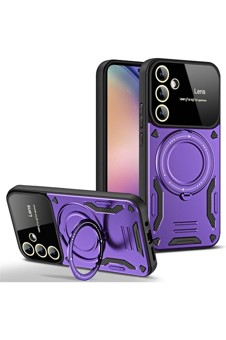 Samsung Galaxy A34 Uyumlu Kılıf Magsafe Standlı Kamera Lens Korumalı Dayanıklı Renkli Tank Kapak