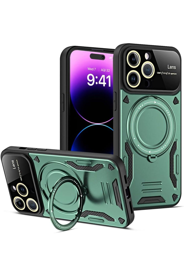 iPhone 15 Pro Max Uyumlu Kılıf Magsafe Standlı Kamera Lens Korumalı Dayanıklı Renkli Tank Kapakk
