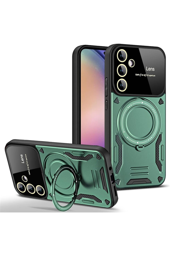 Samsung Galaxy A34 Uyumlu Kılıf Magsafe Standlı Kamera Lens Korumalı Dayanıklı Renkli Tank Kapak