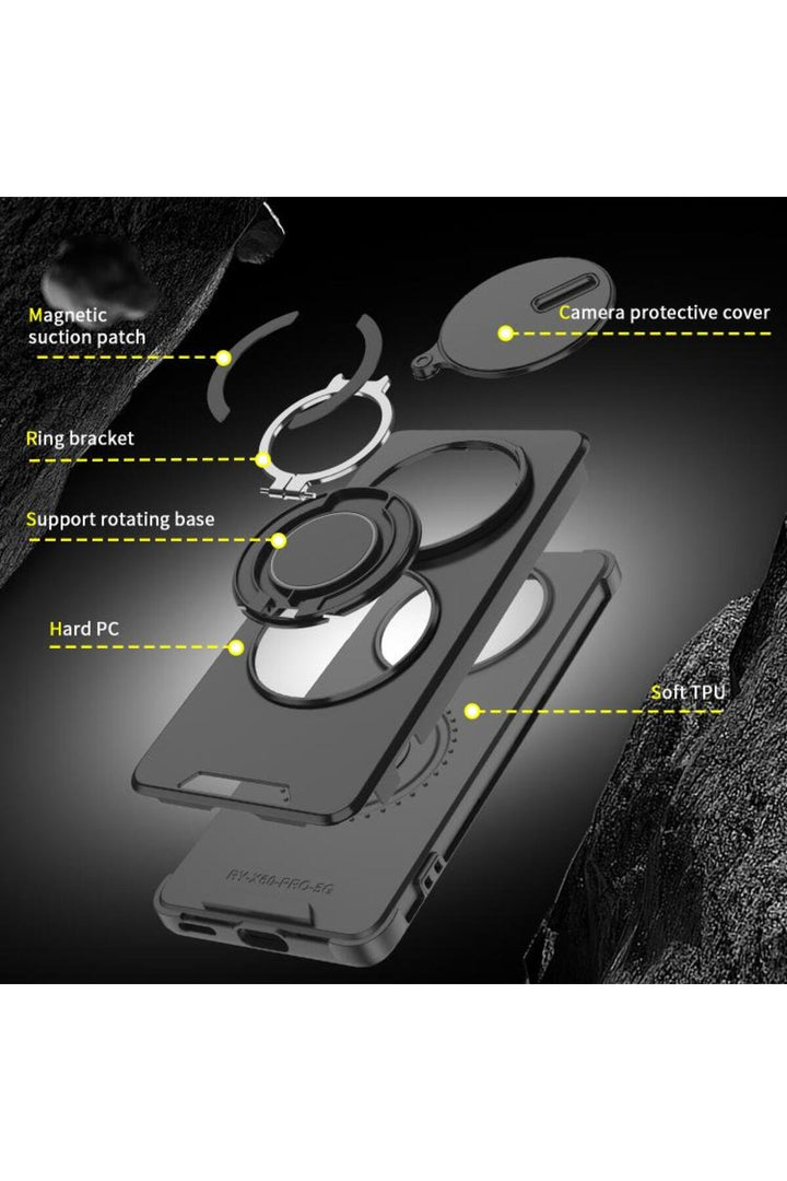 Honor X60 Pro Uyumlu Kılıf Kamera Korumalı Sürgülü 360 Dönebilen Magsafe Stand Koruyucu Tank Kapak