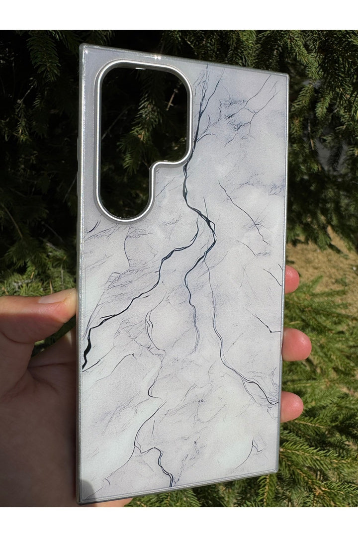 Samsung Galaxy S24 Ultra Uyumlu Kılıf Parlak Mermer Desenli Kamera Kenar Koruyuculu Arka Kapak