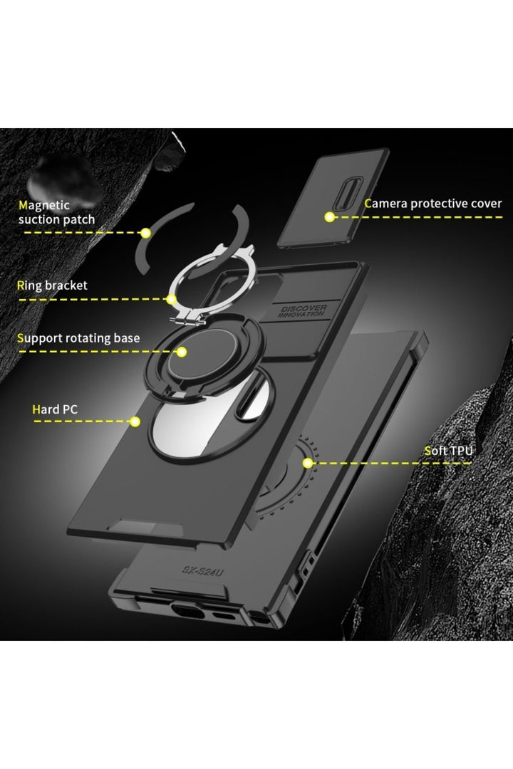 Samsung Galaxy S23 Fe Uyumlu Kılıf Kamera Korumalı Sürgülü 360 Dönebilen Magsafe Stand Tank Kapak