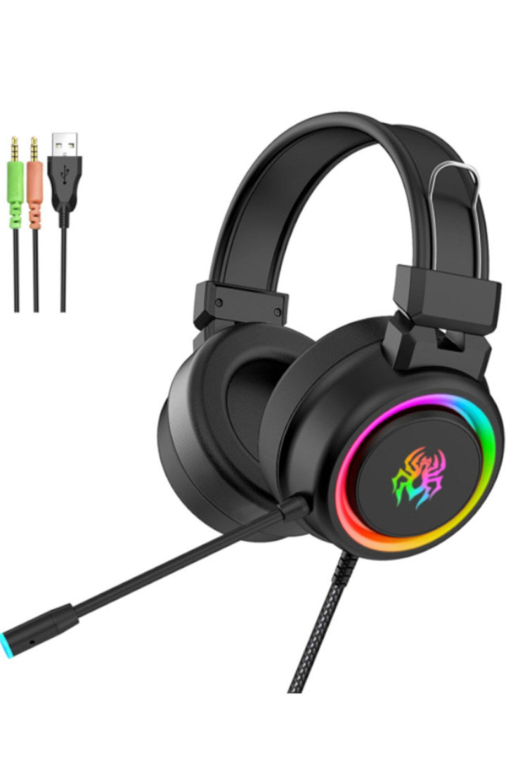 Kulak Üstü Oyuncu Kulaklık RGB Aydınlatmalı Gaming Ayarlanabilir USB 3.5mm Jack Mikrofonlu Kulaklık