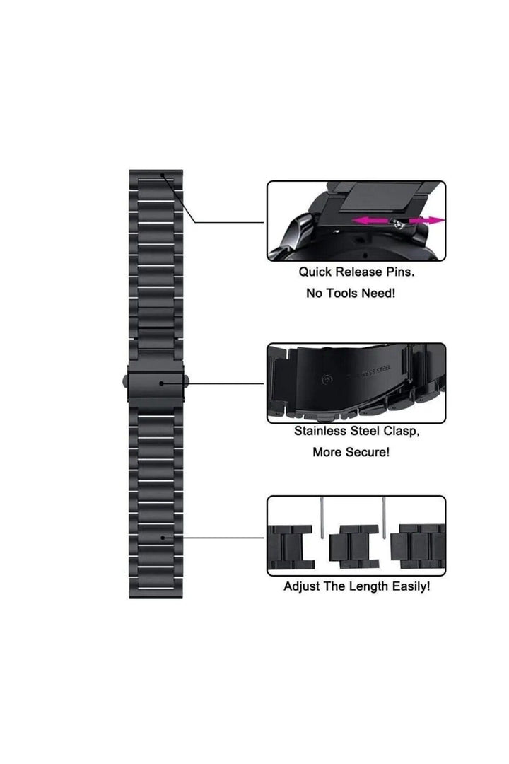 Huawei Watch GT2E/GT2/GT2 Pro/GT3/GT3 Pro/GT4 46mm Uyumlu Kordon Ayarlanablir Paslanmaz Parlak Metal