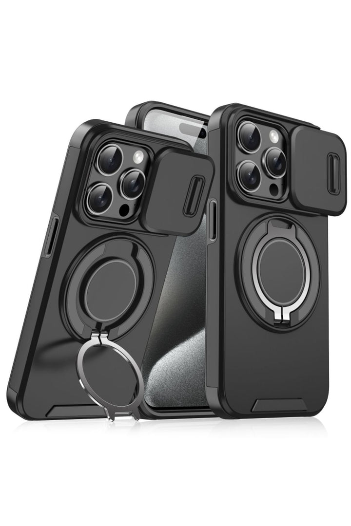 iPhone 14 Pro Max Uyumlu Kılıf Kamera Korumalı Sürgülü 360 Dönebilen Magsafe Stand Renkli Tank Kapak