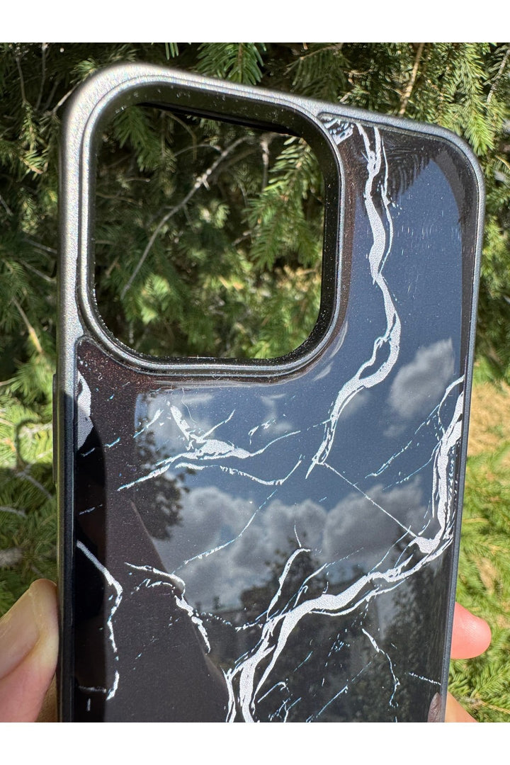 iPhone 15 Pro Max Uyumlu Kılıf Parlak Mermer Desenli Kamera Kenar Koruyuculu Arka Kapak