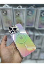 Load image into Gallery viewer, iPhone 15 Pro Max Uyumlu Kılıf Metal Kamera Standlı Hologram Renkli Ayna Görünümlü Premium Kapak