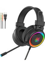 Load image into Gallery viewer, Kulak Üstü Oyuncu Kulaklık RGB Aydınlatmalı Gaming Ayarlanabilir USB 3.5mm Jack Mikrofonlu Kulaklık