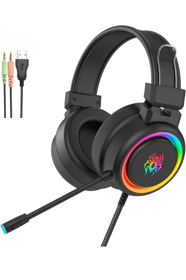Kulak Üstü Oyuncu Kulaklık RGB Aydınlatmalı Gaming Ayarlanabilir USB 3.5mm Jack Mikrofonlu Kulaklık