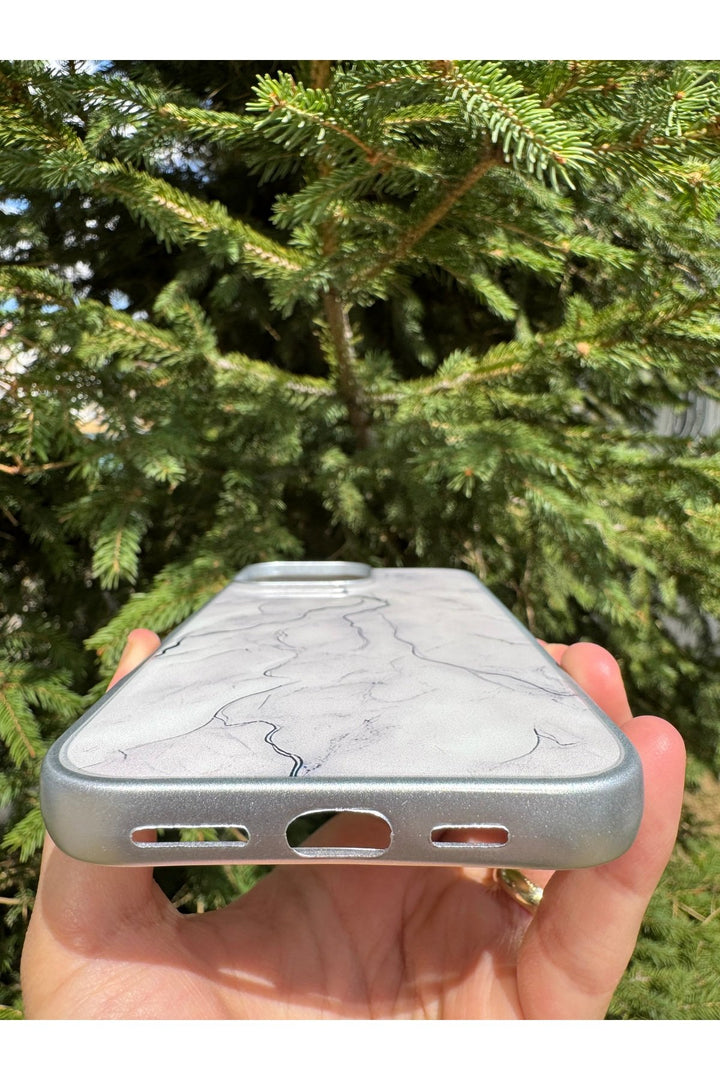 iPhone 16 Pro Max Uyumlu Kılıf Parlak Mermer Desenli Kamera Kenar Koruyuculu Arka Kapak