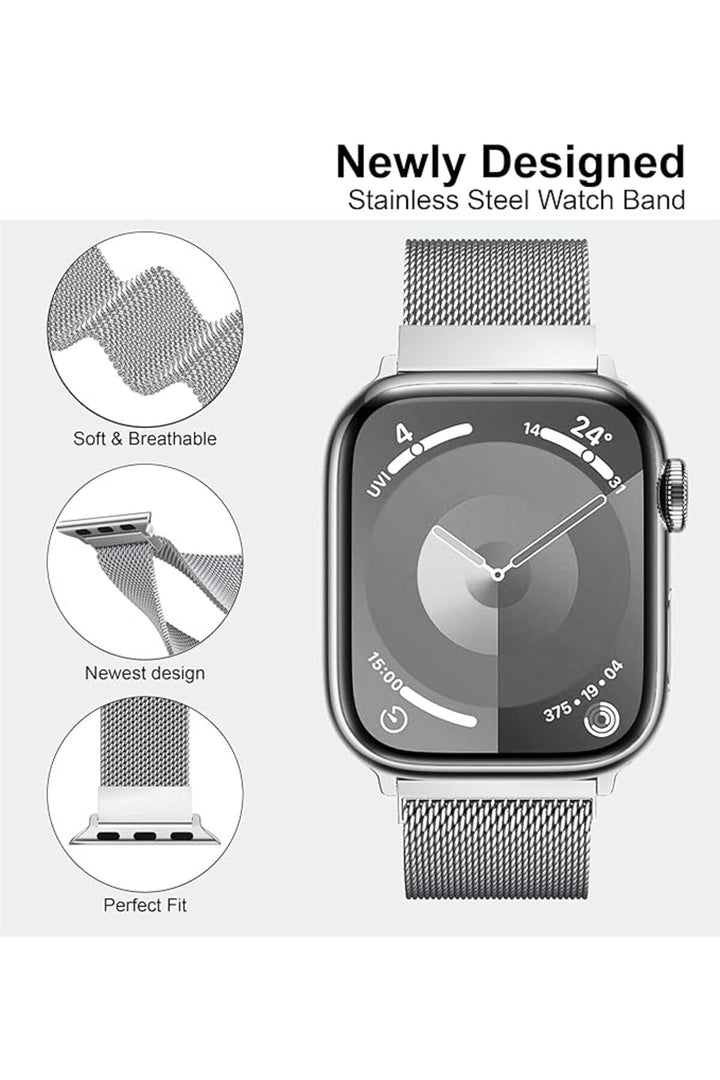 Apple Watch 9 8 7 6 5 4 3 2 Se 42mm/44mm/45mm/49mm Uyumlu Kordon Mıknatıslı Ayarlanabilir Metal