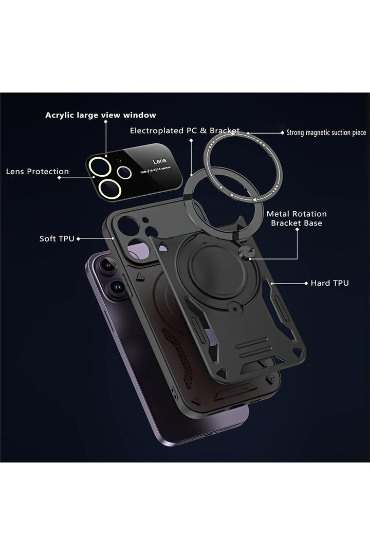 iPhone 11 Uyumlu Kılıf Magsafe Standlı Kamera Lens Korumalı Darbelere Dayanıklı Renkli Tank Kapak