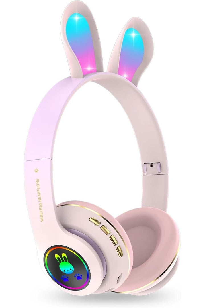 6 Saat Uzun Kullanım Micro SD/Bluetooth Tavşan Kulak Renkli Işıklı RGB Kulaküstü Kablosuz Kulaklık