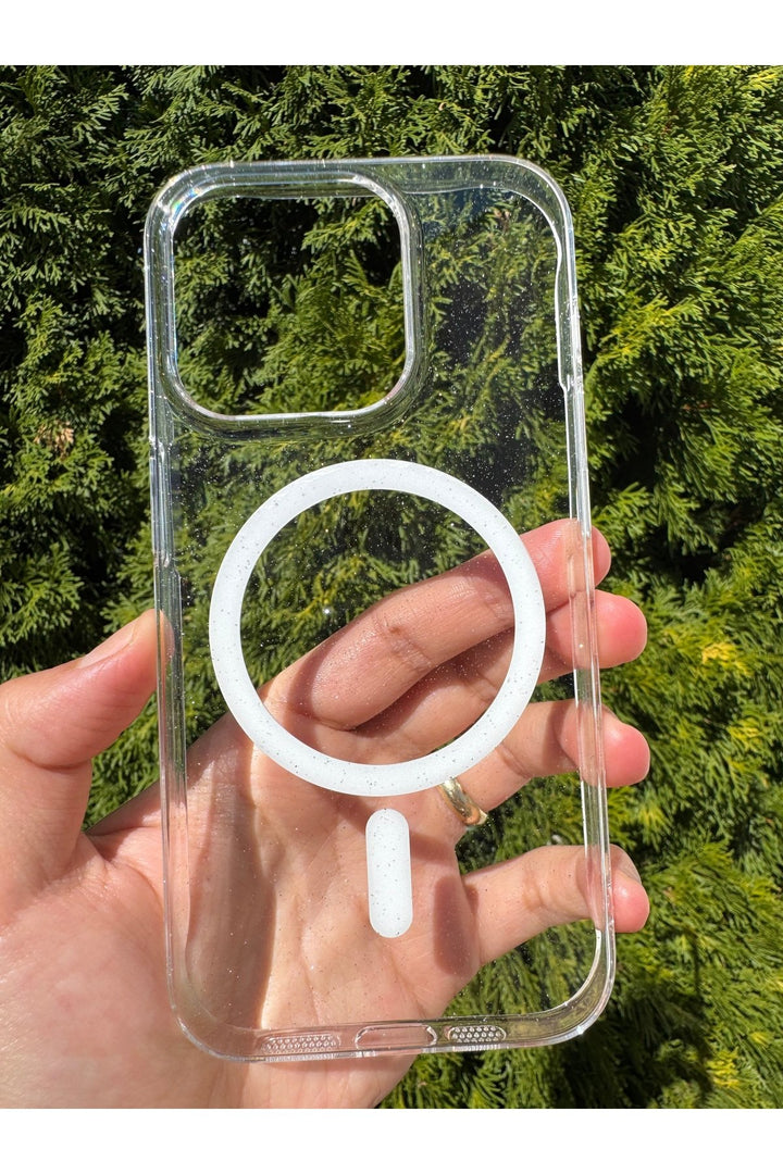 iPhone 15 Pro Uyumlu Simli Kılıf Sert Sararmaz Magsafe Kamera Kenarı Koruyucu Dayanıklı Kapak