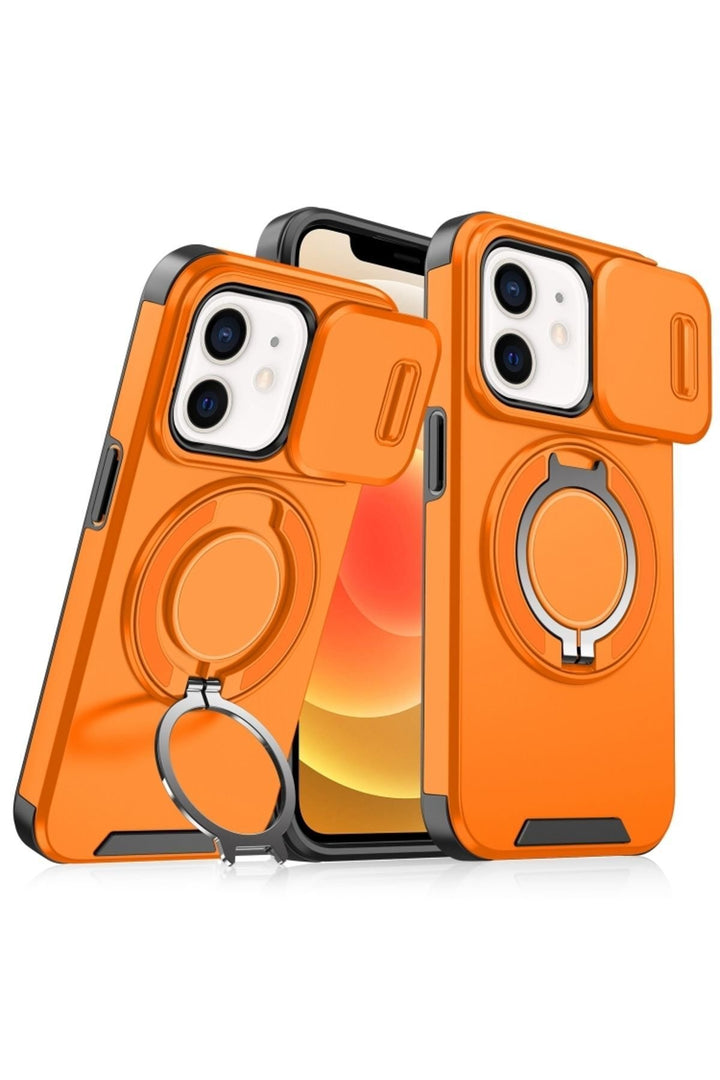 iPhone 12/12 Pro Uyumlu Kılıf Kamera Korumalı Sürgülü 360 Dönebilen Magsafe Stand Renkli Tank Kapak