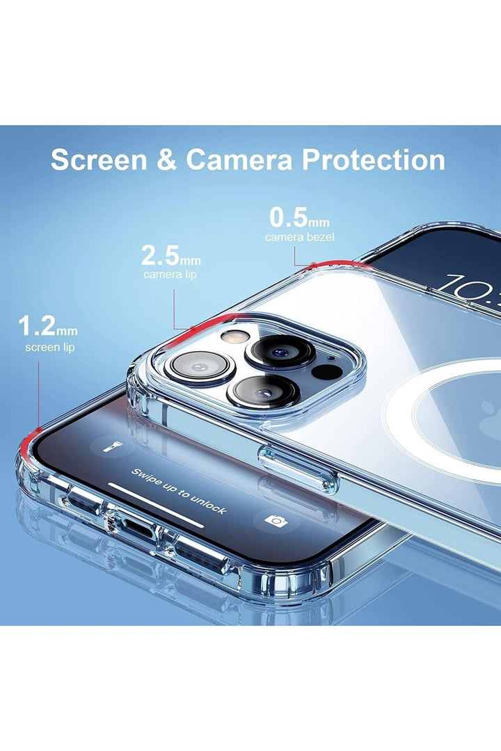 iPhone 13 Pro Max Uyumlu Kılıf Kamera Çıkıntılı Şeffaf Magsafe Kılıf Kablosuz Şarj Destekli Kapak