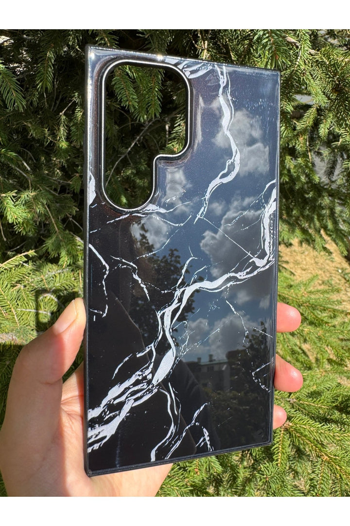 Samsung Galaxy S23 Ultra Uyumlu Kılıf Parlak Mermer Desenli Kamera Kenar Koruyuculu Arka Kapak
