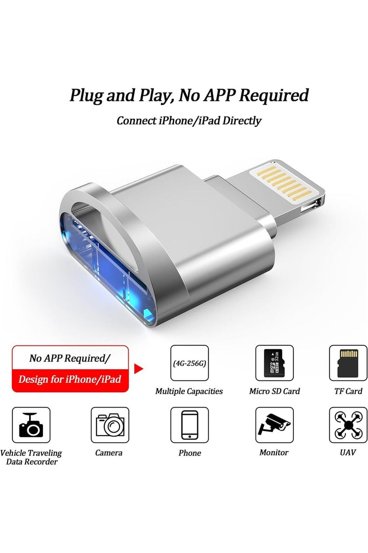 Lightning To Micro SD/TF Card Reader iPad/iPhone 14/13/12/11/X/Pro Max/Plus Uyumlu Metal Çevirici