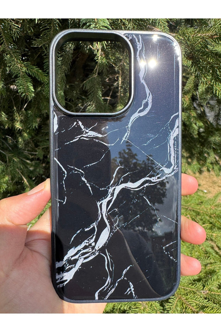 iPhone 16 Pro Uyumlu Kılıf Parlak Mermer Desenli Kamera Kenar Koruyuculu Arka Kapak