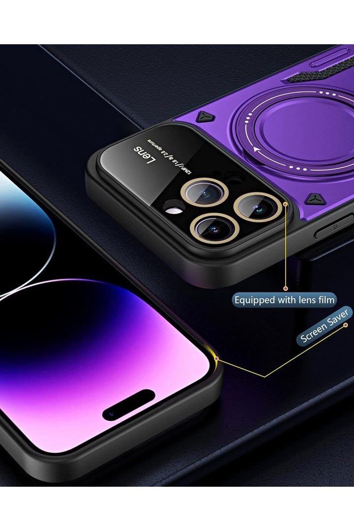 iPhone 14 Pro Max Uyumlu Kılıf Magsafe Standlı Kamera Lens Korumalı Dayanıklı Renkli Tank Kapakk