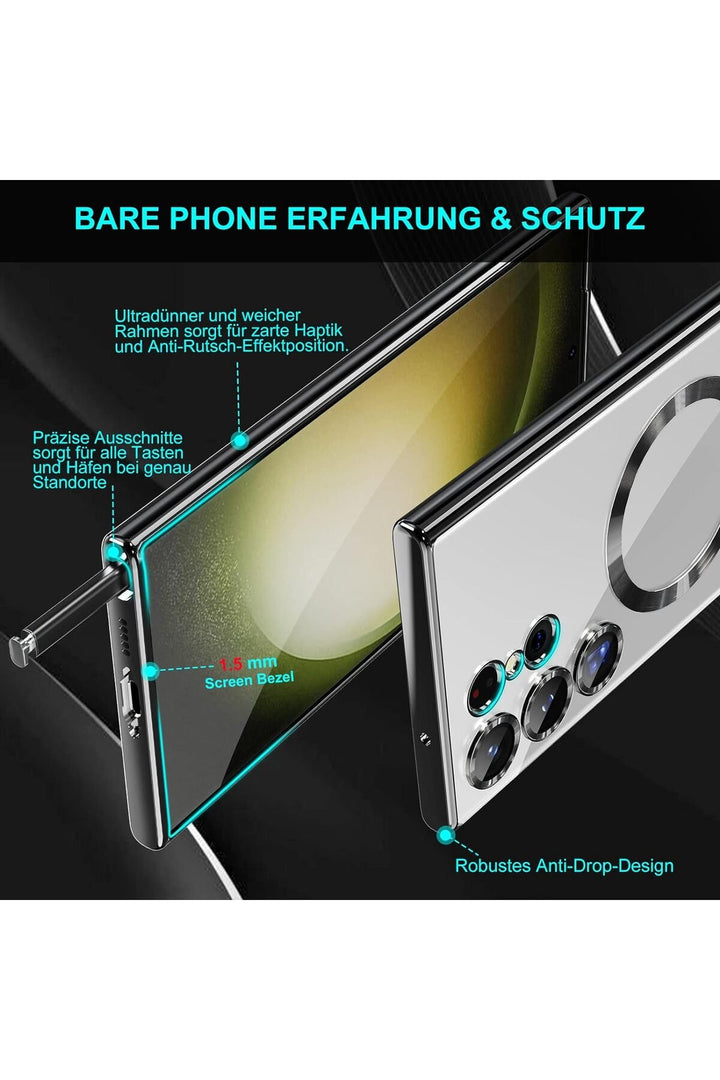 Samsung Galaxy S24 Ultra Uyumlu Kılıf 3D Kamera Lens Korumalı Magsafe Kenarı Renkli Şeffaf Kapak