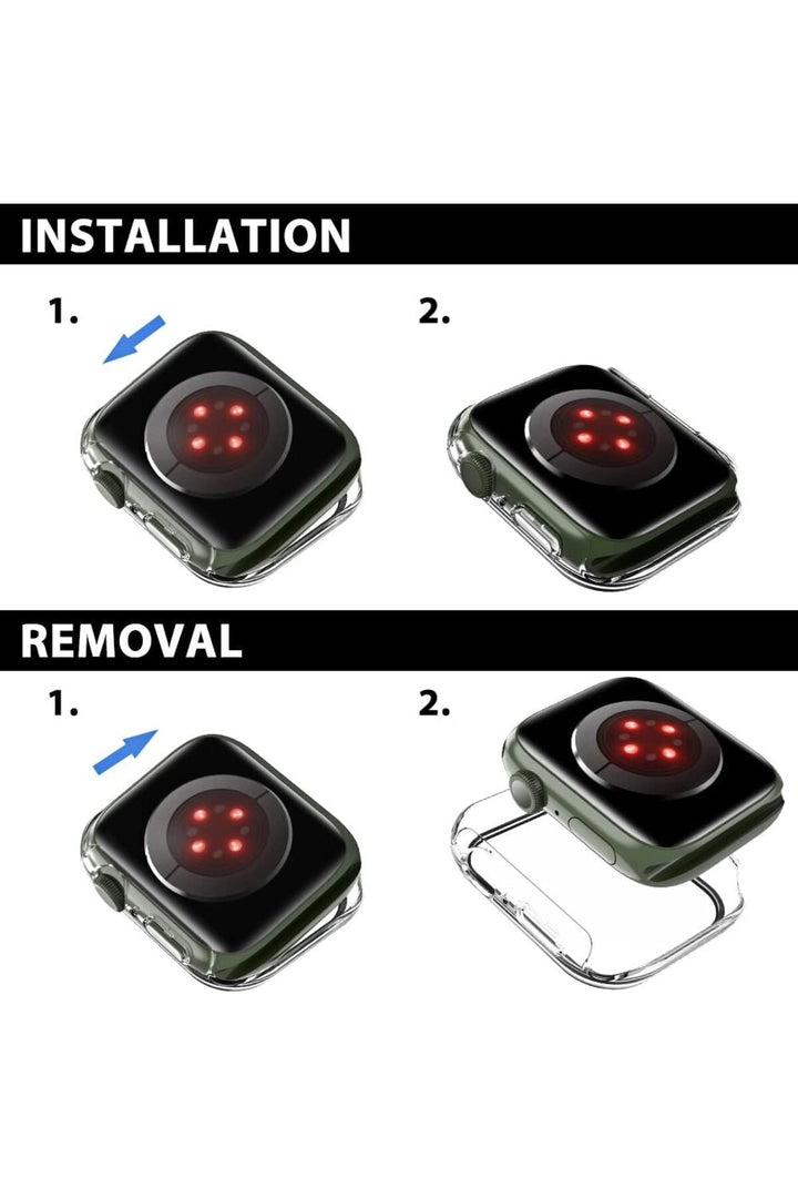 Apple Watch 8 7 45mm Uyumlu Kılıf Ekran ve Kasa Koruyucu Şeffaf Parlak Watch Kasa 360 Koruma