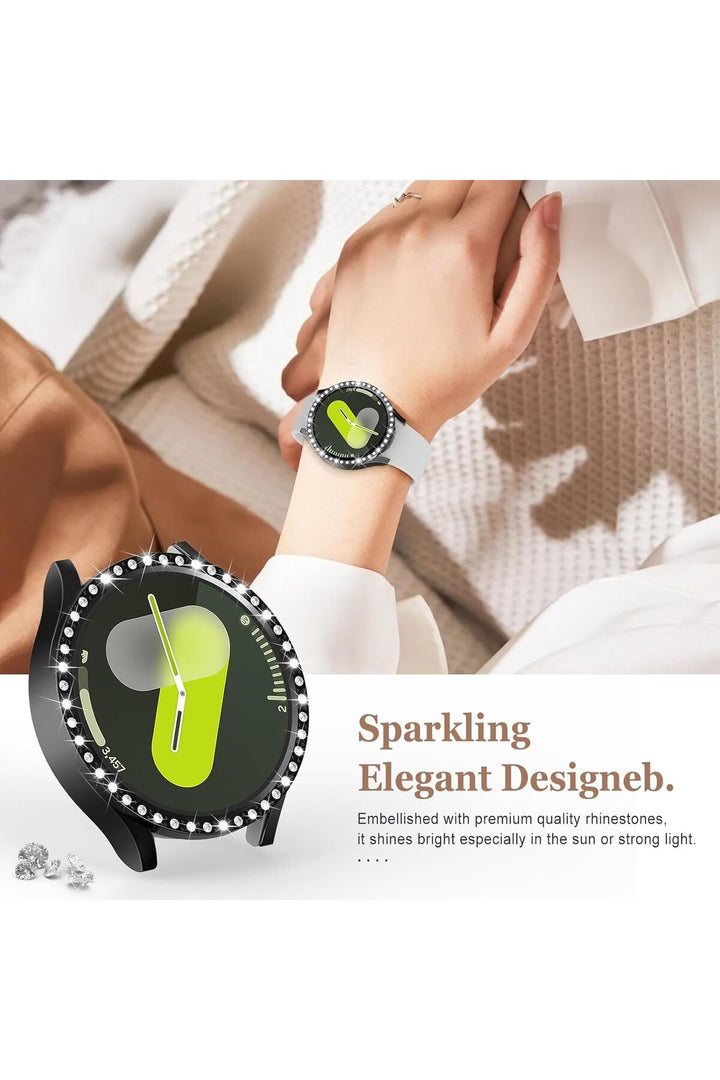 Samsung Galaxy Watch 4/5/6/7 44mm Uyumlu Kılıf Ekran ve Kasa Koruyucu Parlak Taşlı Kasa Koruma Guard