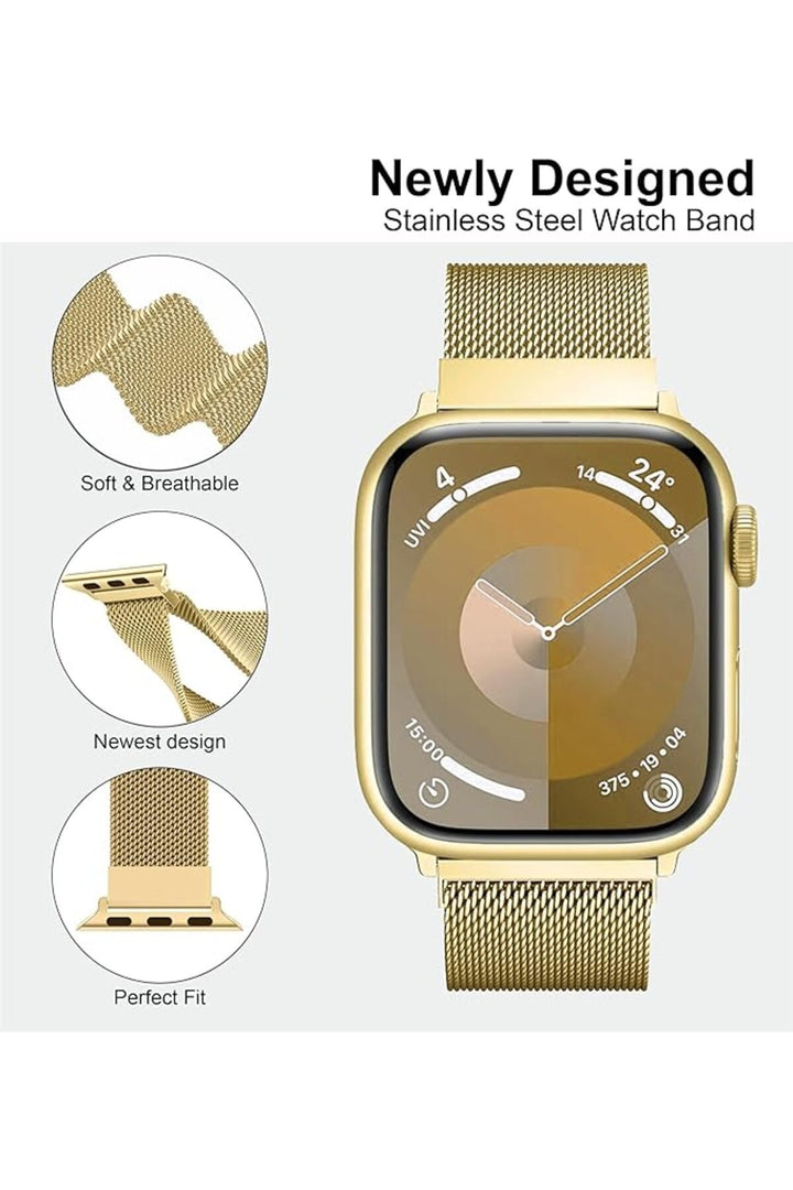 Apple Watch 9 8 7 6 5 4 3 2 1 Se 38mm/40mm/41mm Uyumlu Kordon Mıknatıslı Ayarlanabilir Metal Kordon