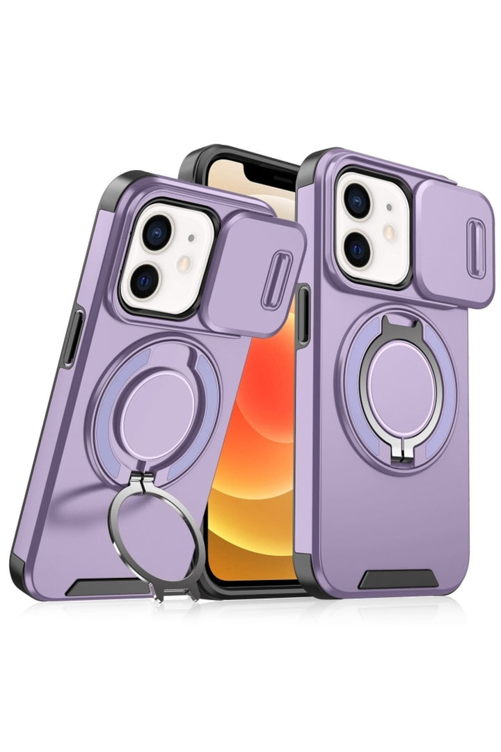 iPhone 12/12 Pro Uyumlu Kılıf Kamera Korumalı Sürgülü 360 Dönebilen Magsafe Stand Renkli Tank Kapak