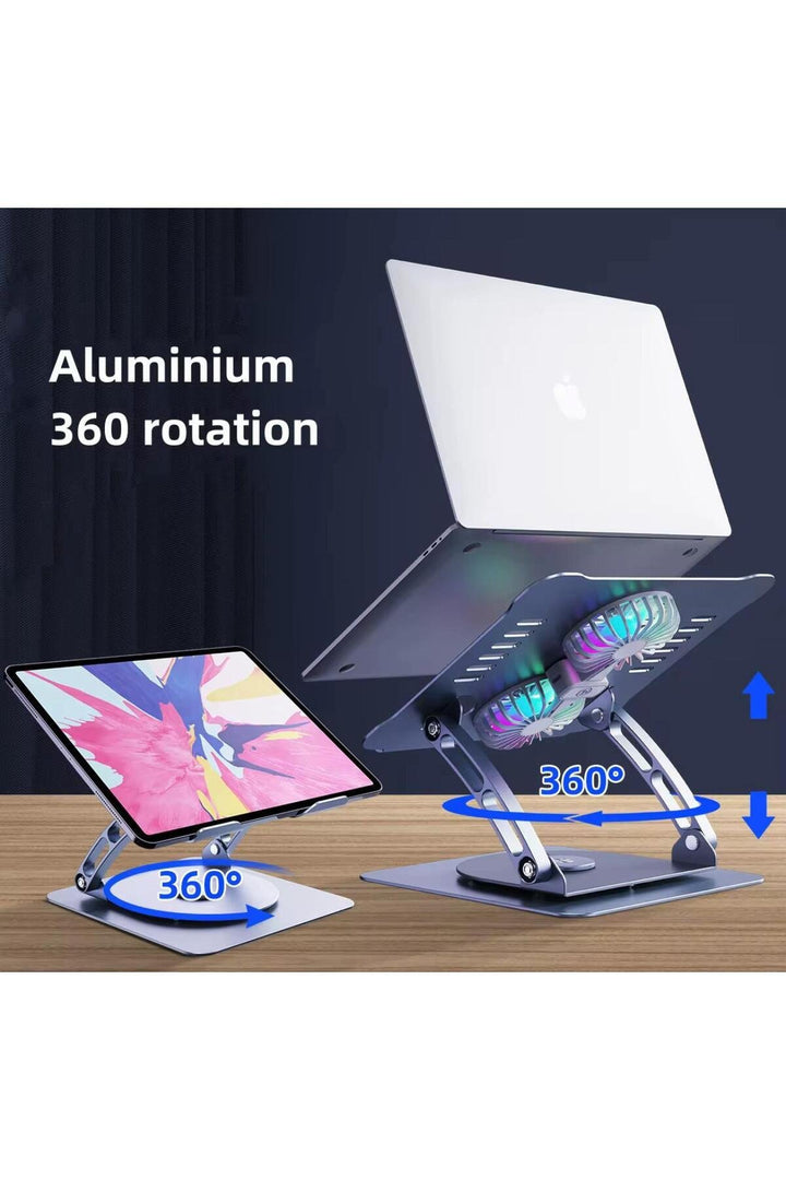 Macbook/Laptop/Notebook Soğutucu Fan Stand RGB LED Işıklı Ayarlanabilir/Katlanabilir 360 Dönebilen
