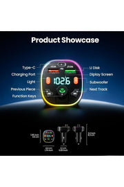 Bluetooth Araç Kiti Araç RGB LED Fm Transmitter USB Type-C MP3 Flash Bellek PD Çakmaklık Girişli