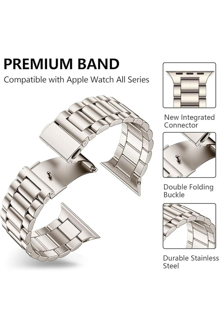 Apple Watch 9 8 7 6 5 4 3 2 1 Se 38mm/40mm/41mm Uyumlu Kordon Ayarlanabilir Parlak Metal Paslanmaz