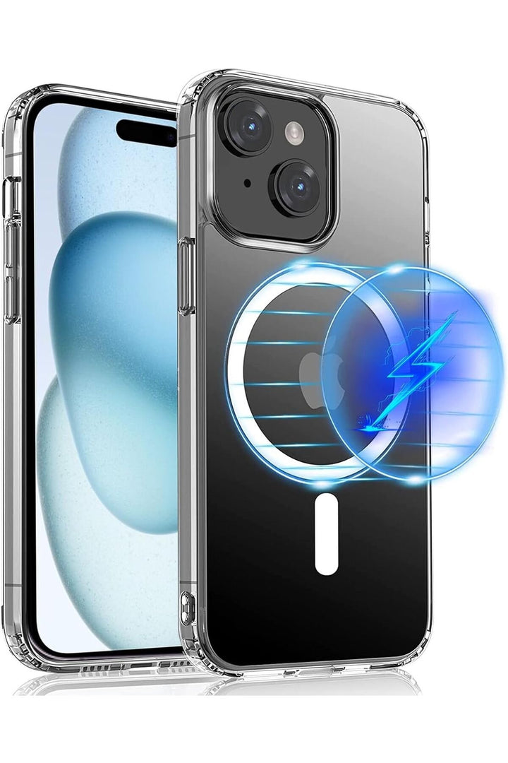 iPhone 14 Plus Uyumlu Kılıf Kamera Çıkıntılı Şeffaf Magsafe Kılıf Kablosuz Şarj Destekli Kapak