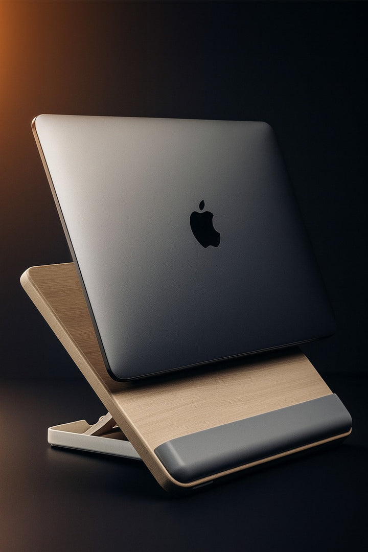Bileklik Destekli Yükseltilebilir/Ayarlanabilir Notebook/Tablet/iPad/Macbook Uyumlu Ahşap Stand