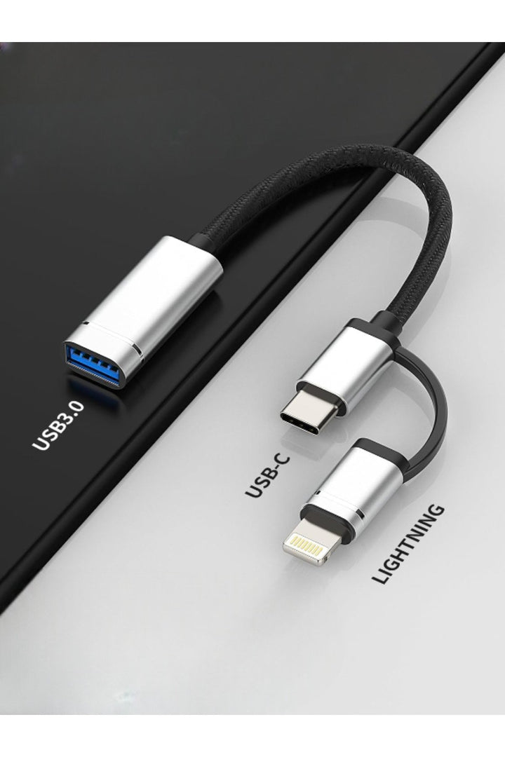 iPhone X/11/12/13/14/15/16 Plus/17 Air/17 Pro Max Uyumlu Type-C/Lightning To USB Çevirici OTG/HUB