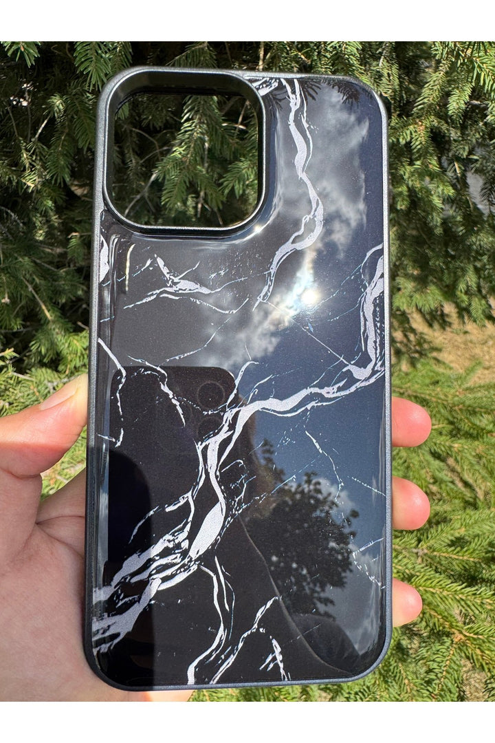 iPhone 14 Pro Max Uyumlu Kılıf Parlak Mermer Desenli Kamera Kenar Koruyuculu Arka Kapak