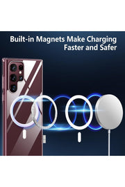 Samsung Galaxy S22 Ultra Uyumlu Kılıf Kamera Çıkıntılı Şeffaf Magsafe Kablosuz Şarj Destekli Kapak
