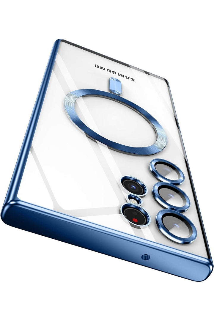 Samsung Galaxy S24 Ultra Uyumlu Kılıf 3D Kamera Lens Korumalı Magsafe Kenarı Renkli Şeffaf Kapak