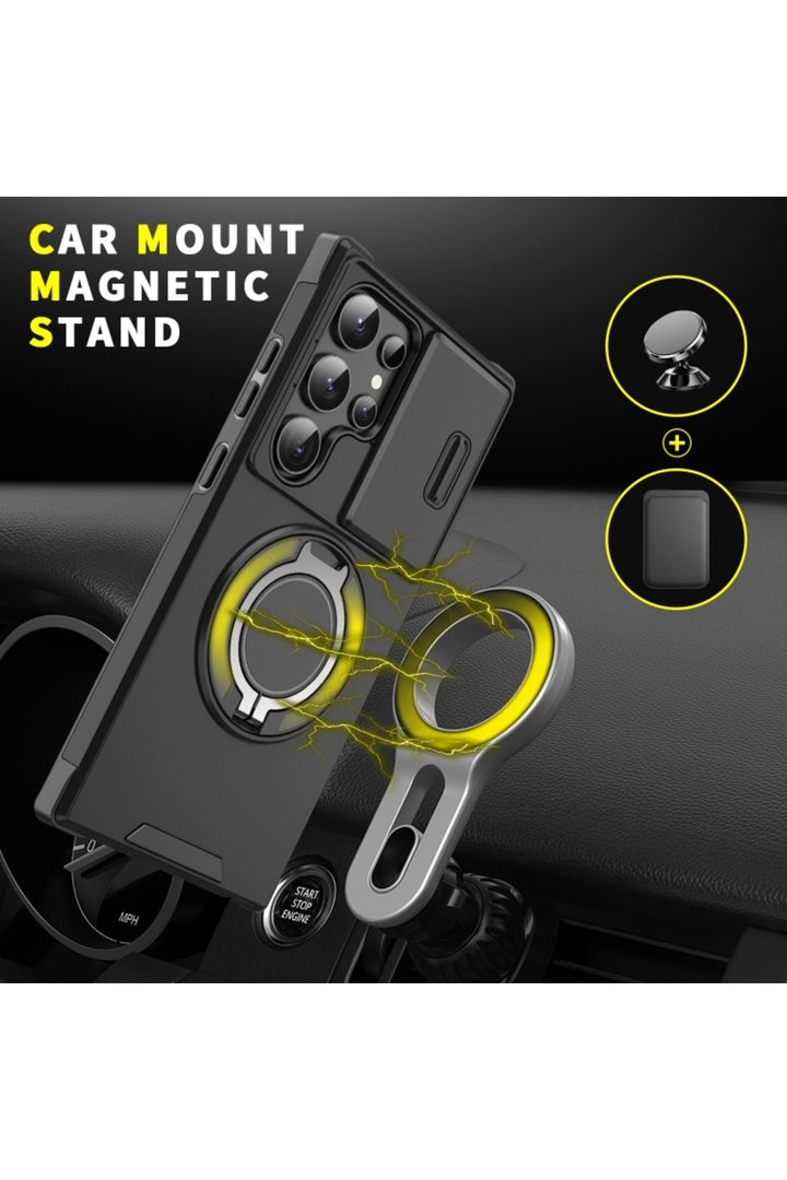 Samsung Galaxy A16 Uyumlu Kılıf Kamera Korumalı Sürgülü 360 Dönebilen Magsafe Stand Tank Kapak