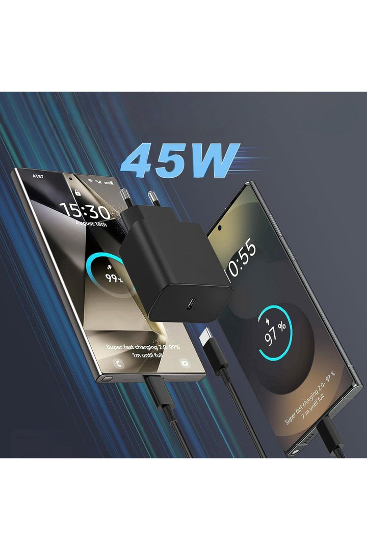 Samsung Galaxy S21/S22/S23 Fe/S24 Plus/S25 Ultra Uyumlu Hızlı Şarj 45W USB-C Type-C PD Şarj Cihazı