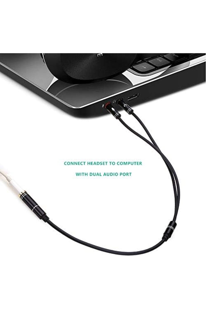 Aux To 2x Aux Kablo 3.5mm Jack Çevirici Mikrofon ve Kulaklk Çoklayıcı Dönüştürücü Aux Stereo Adaptör