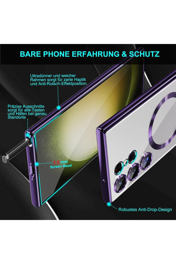 Samsung Galaxy S24 Ultra Uyumlu Kılıf 3D Kamera Lens Korumalı Magsafe Kenarı Renkli Şeffaf Kapak