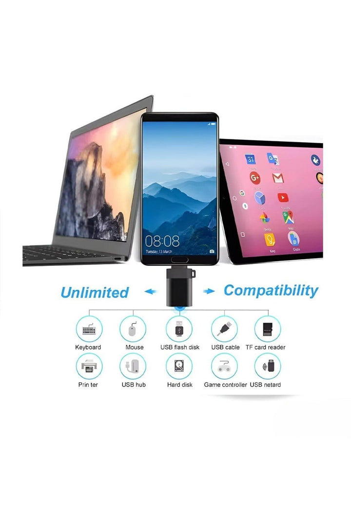 Type-C To USB 3.0 + Type-C OTG & Kulaklık Dönüştürücü –2 in 1 Çoklu Kullanım Metal Çevirici Adaptör